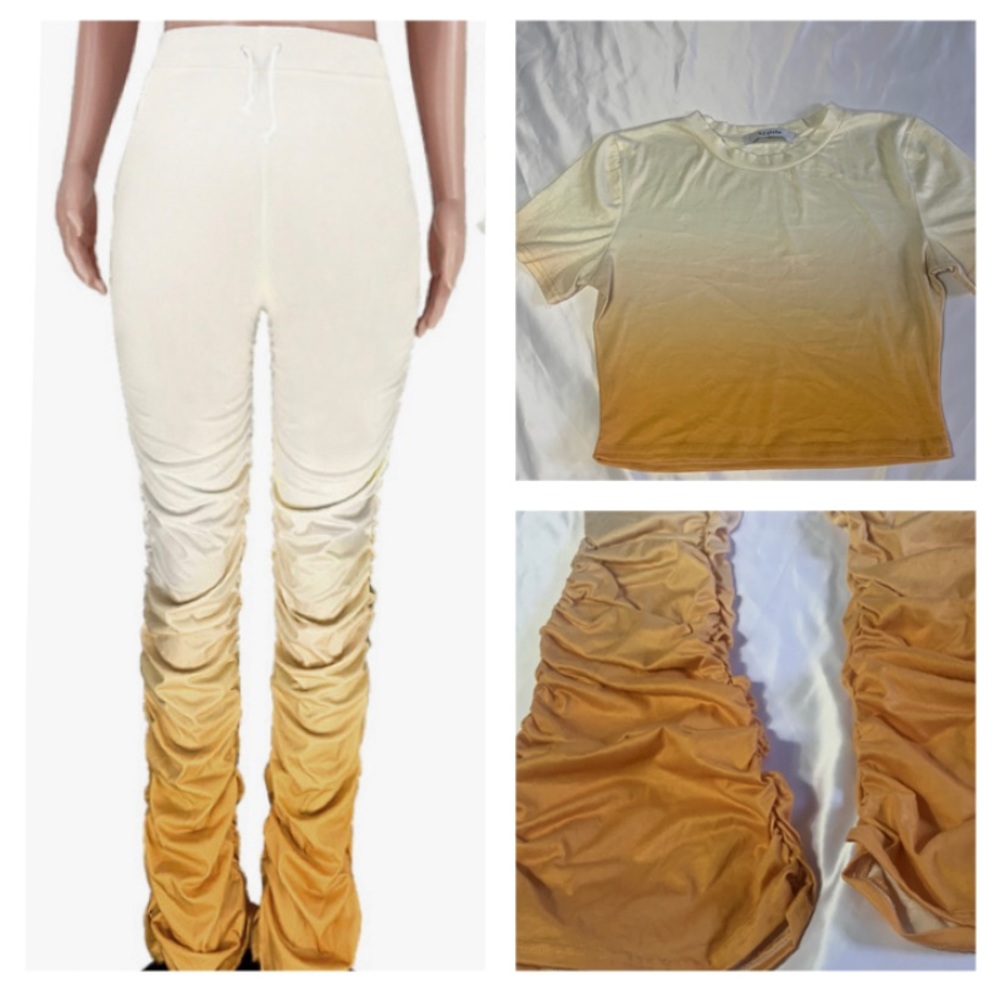 💛2 TONED STACKED 2PIECE PANTS SET